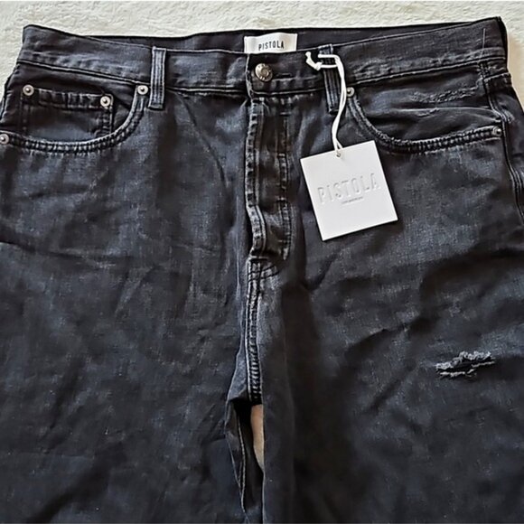 Pistola Super High Rise Straight Cassie Jean Size 32 New Faded Black Distressed - Picture 2 of 12